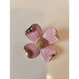 Pink Enamel And Gold Toned Dogwood Blossom Brooch 1.5 Inch Marked Gerrys